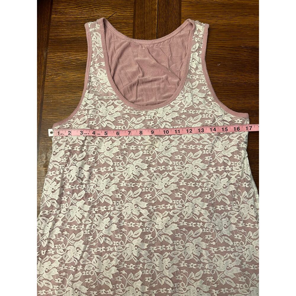 MAUVE Pink Floral Lace Overlay Tank Top XL Soft Racerback Layering Sleeveless - Picture 7 of 8